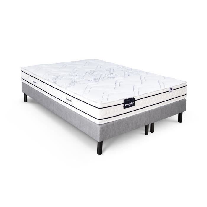 Ensemble matelas sommier 160x200 (2x80) marque DUNLOPILLO -Hauteur 20 cm - Ressorts ensachés -Soutien Equilibré - Fabriqué en France