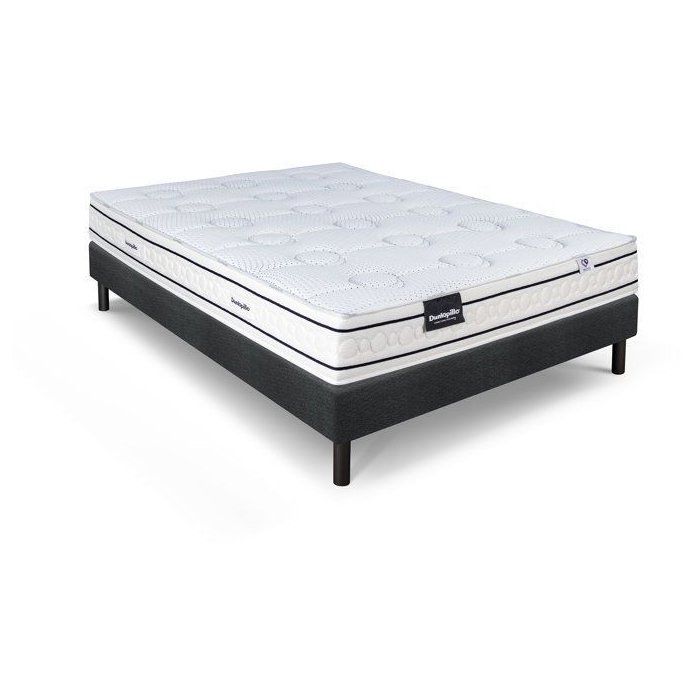 Ensemble matelas sommier 160x200 marque DUNLOPILLO Hauteur 21 cm- Latex -Aération -7 zones- Soutien Équilibré - Fabriqué en France