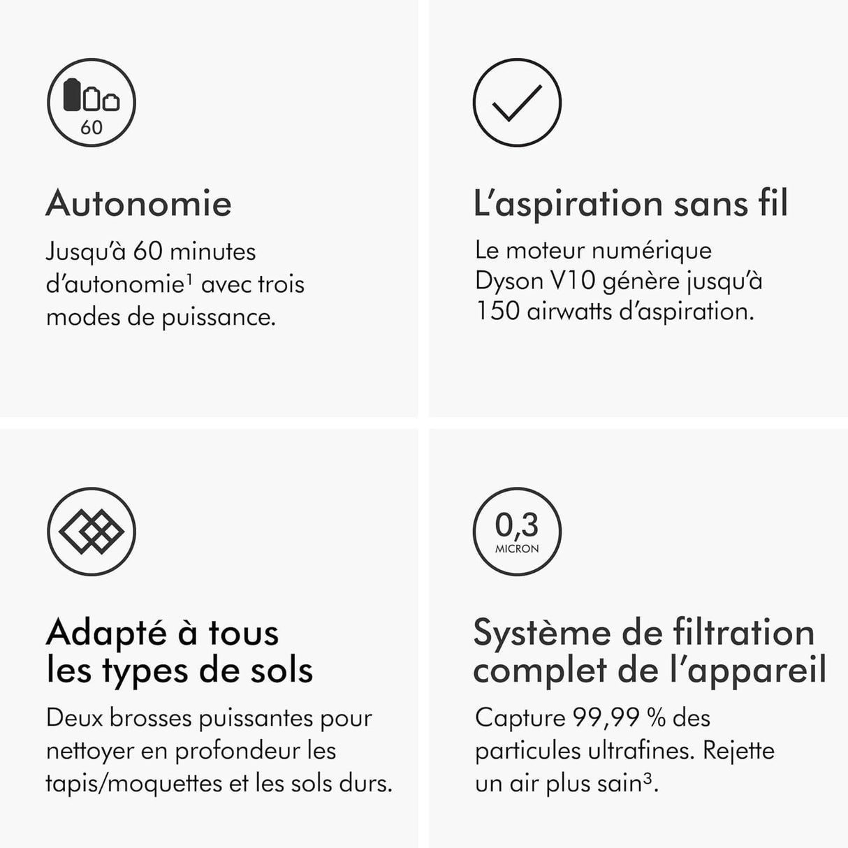 Dyson V10 Origin - Aspirateur Balai Sans fil - 125000 t/min - Puissance d'aspiration 150 AW - Autonomie jusqu'a 60 minutes