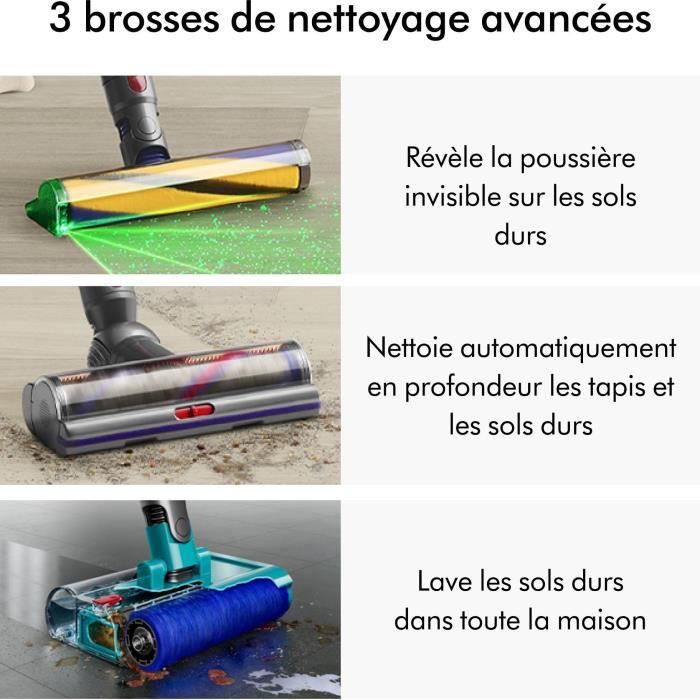 DYSON V15s Detect Submarine - Aspirateur Balai sans Fil - 240 airwatts - Brosse a rouleau humide Submarine pour laver les sols durs
