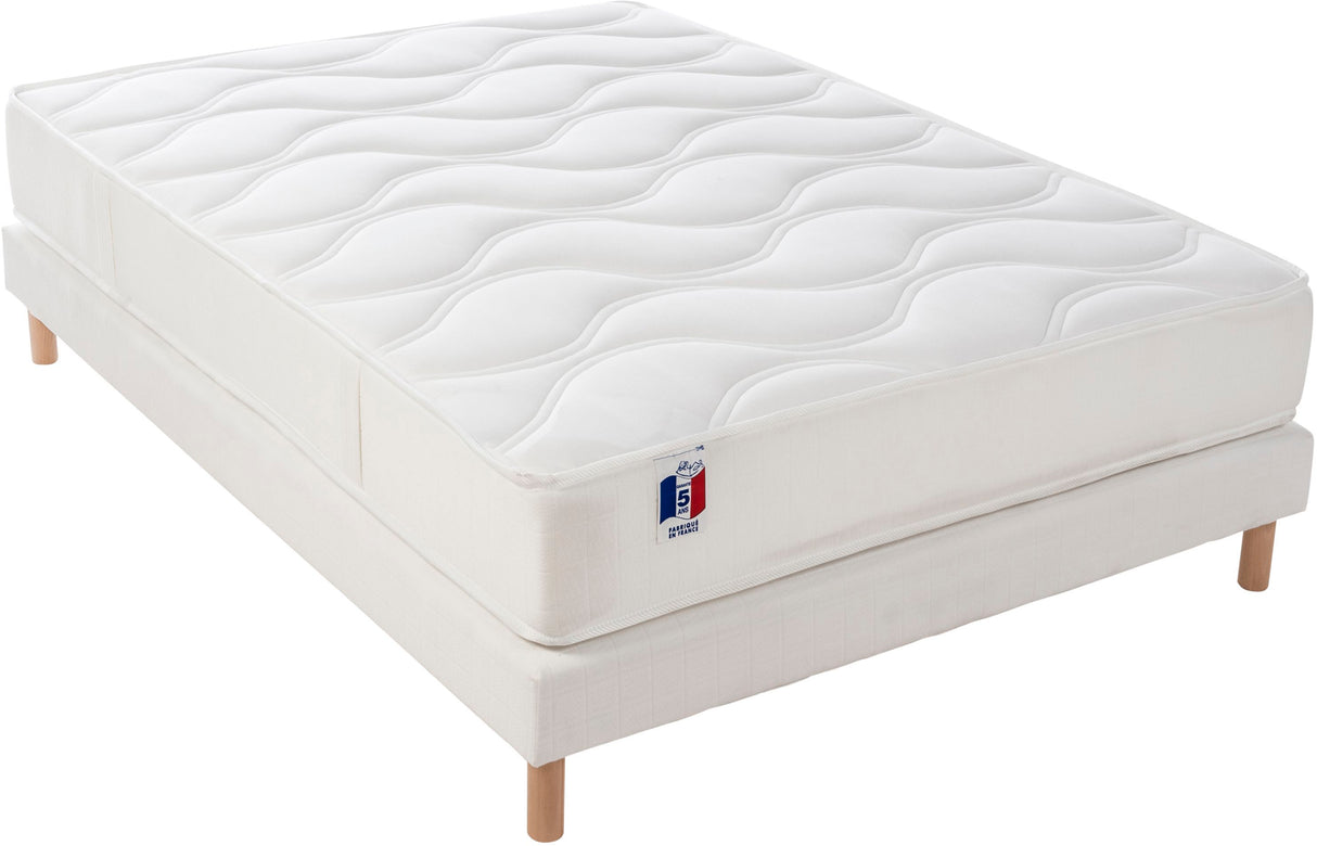 CONFORT DESIGN Gari Ensemble matelas & sommier 140 x 190 - Ep. 23 cm - Polylatex - Hypoallergénique - Réversible -Fabriqué en France