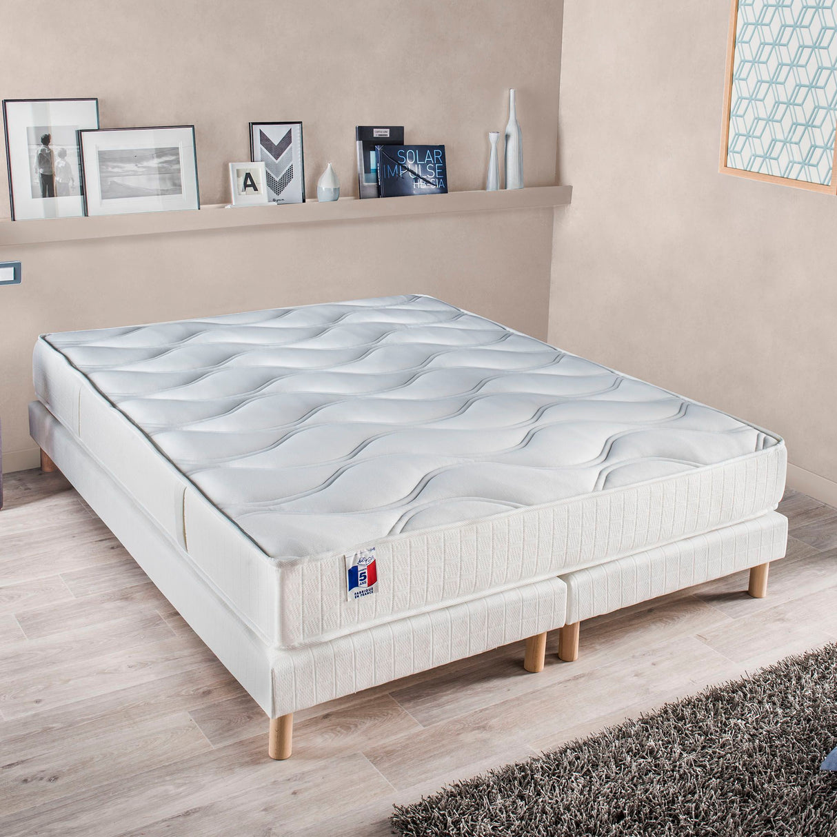 CONFORT DESIGN Gari Ensemble matelas & sommier 180 x 200 - Ep. 23 cm - Polylatex - Hypoallergénique - Réversible -Fabriqué en France