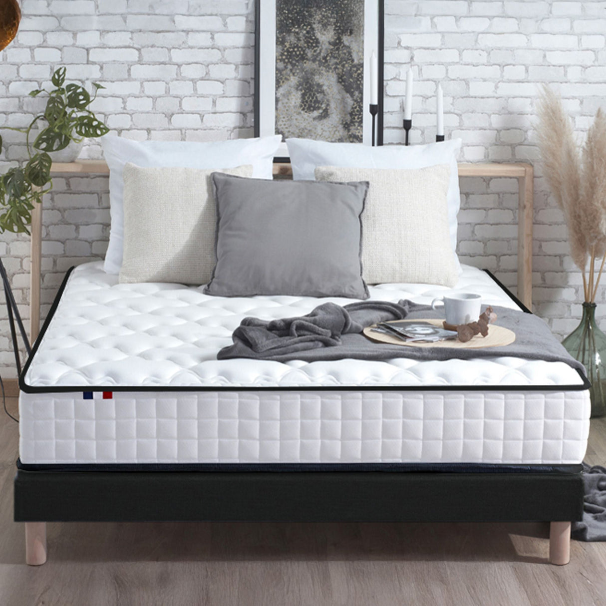 CONFORT DESIGN Marcel Ensemble Matelas & sommier 140 x 190 - Ep.25 cm - Ressorts & Mémoire de forme - Fabriqué en France