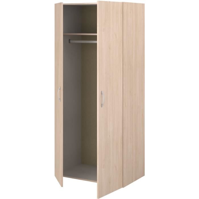 Armoire - EASY LIFE - Décor Chene clair - 2 portes battantes - L80,2 x H180 x P49,7cm - PARISOT