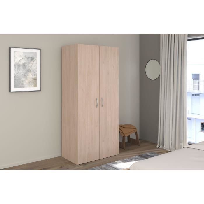 Armoire - EASY LIFE - Décor Chene clair - 2 portes battantes - L80,2 x H180 x P49,7cm - PARISOT