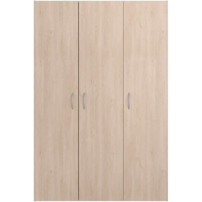 Armoire - EASY LIFE - Décor Chene clair - 3 portes battantes - L120,2 x H180 x P49,7cm - PARISOT EASY LIFE