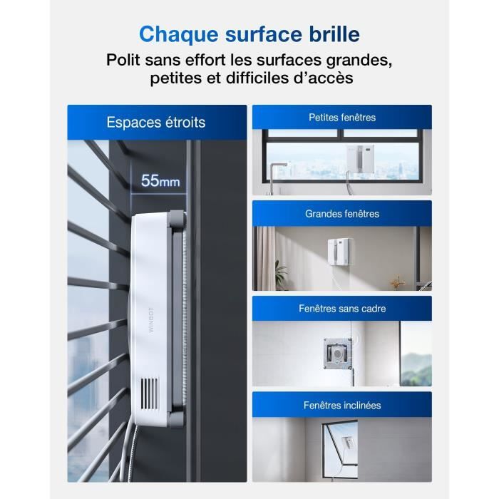 ECOVACS WINBOT Mini - Robot de Nettoyage de vitres - Design Compact - Double Buses avec pulvérisation ultrasonique