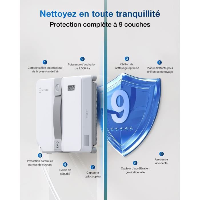 ECOVACS WINBOT Mini - Robot de Nettoyage de vitres - Design Compact - Double Buses avec pulvérisation ultrasonique