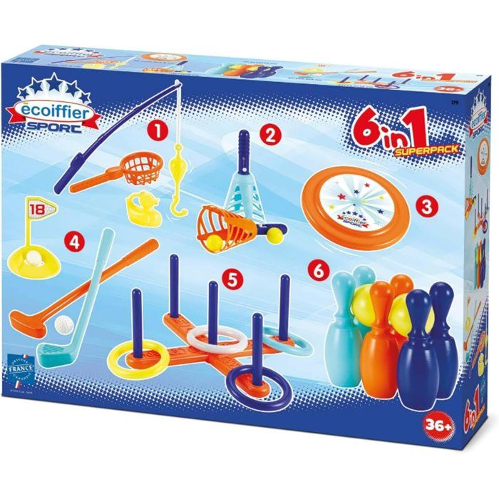 Coffret sport 6 en 1 ECOIFFIER - Jeux de sport pour enfant des 18 mois - Origine France Garantie