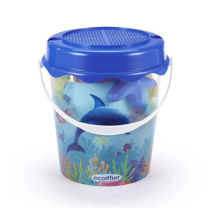 Jeu de plage - ECOIFFIER - 513 - Seau transparent dÈcor dauphin avec accessoires et moules a sable