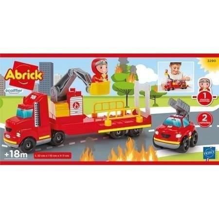 Ecoiffier Intervention pompier, Abrick 3290, Jeu de construction pour enfant, Camion pompier 32 cm, Des 18 mois, Fabriqué en France