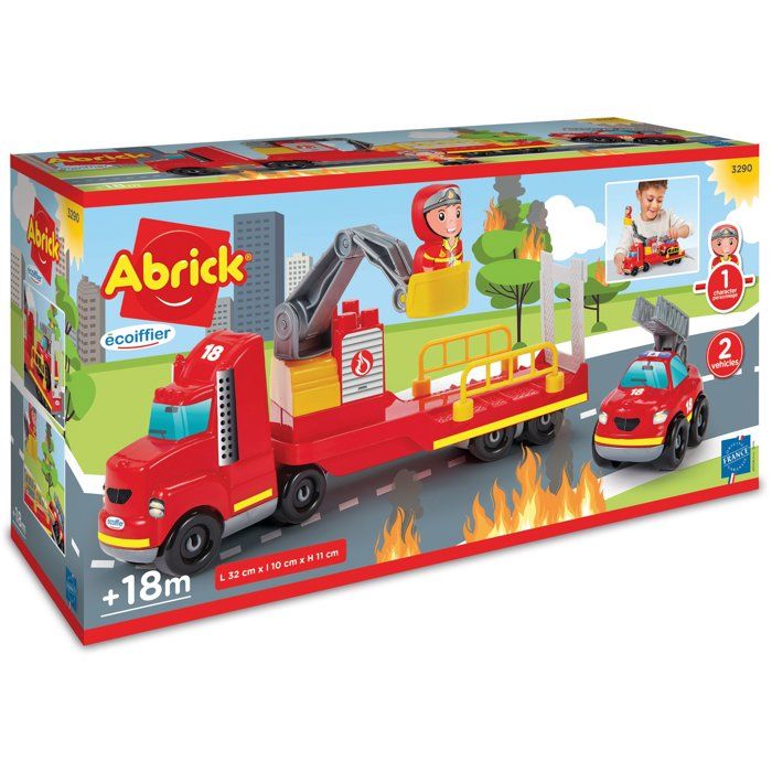 Ecoiffier Intervention pompier, Abrick 3290, Jeu de construction pour enfant, Camion pompier 32 cm, Des 18 mois, Fabriqué en France