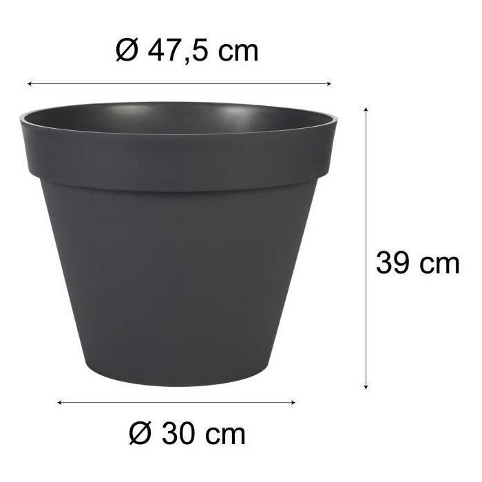 Pot de fleurs Rond - Ř 48 cm - EDA - Toscane - 43 L - Intérieur/Extérieur - Ř 47,5 x H.40 cm - Gris Anthracite