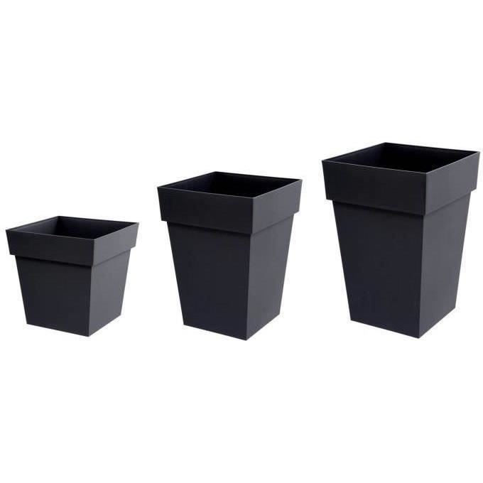 Pot de fleurs Carré XXL 43 cm - EDA - Toscane - 98 L - 43,3 x 43,3 x H. 80 cm - Gris Anthracite