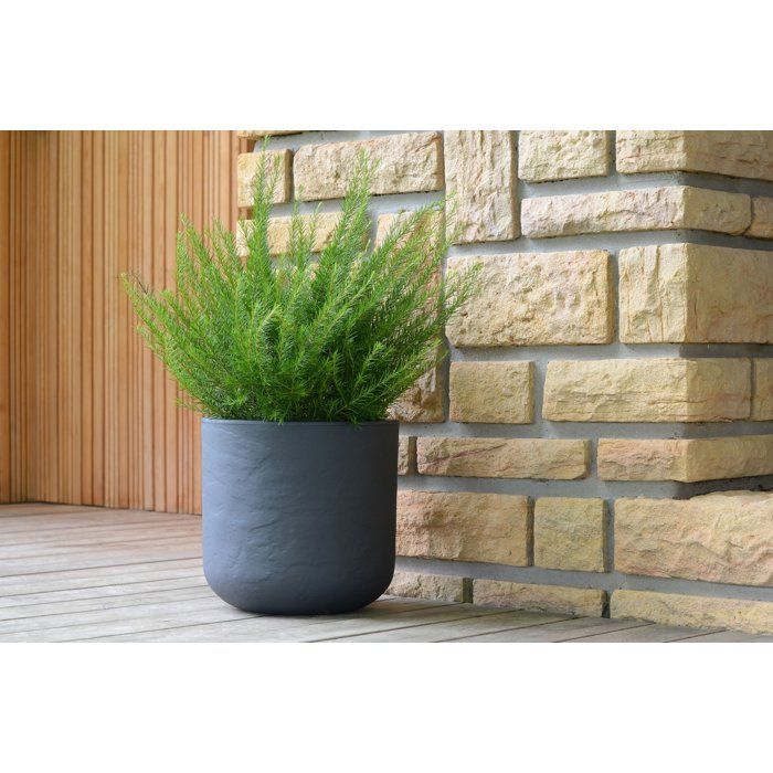 Pot de fleurs Rond 40 cm - EDA - Volcania Up - 32,5 L - Intérieur/Extérieur - Décor Pierre - Ř 38,5 x H. 36,8 cm - Gris Anthracite