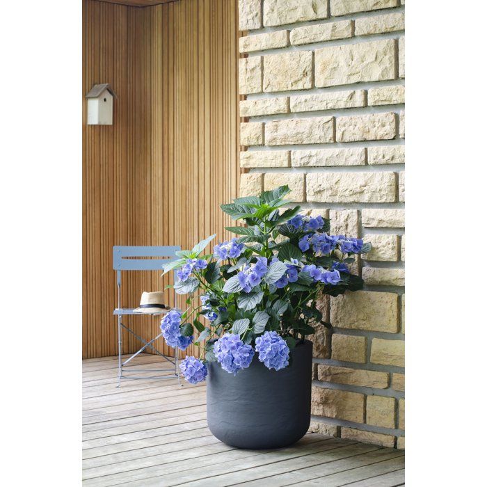 Pot de fleurs Rond 50 cm - EDA - Volcania Up - 67 L - Intérieur/Extérieur - Décor Pierre - Ř 48,5 x H. 46,2 cm - Gris Anthracite