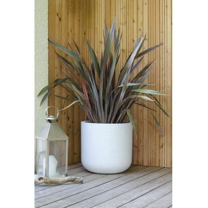 Pot de fleurs Rond 40 cm - EDA - Graphit Up - 32,5 L - Intérieur/ Extérieur - Décor Graphique - Ř 38,5 x H. 36,8 cm - Blanc Cérusé