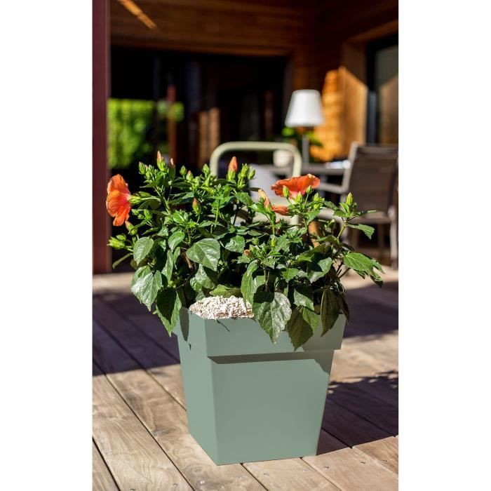 Pot de fleurs Carré 32 cm - EDA - Toscane - 22 L - 32 x 32 x H.32 cm - Vert Laurier