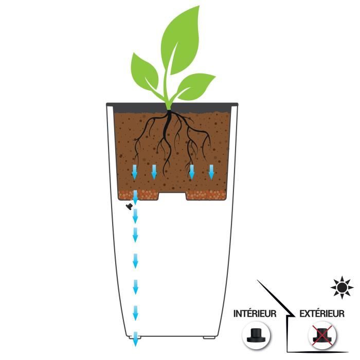 EDA Pot de fleurs Carré haut DIVA BASALT - 42 L - 43,5 x 43,5 x H.78.2 cm -Bac intérieur amovible - Gris anthracite