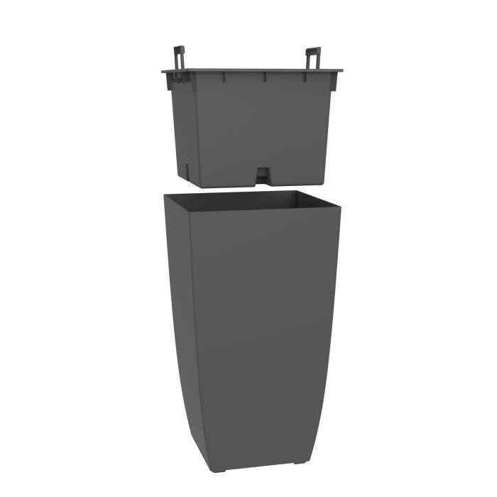 EDA Pot de fleurs Carré haut DIVA BASALT - 42 L - 43,5 x 43,5 x H.78.2 cm -Bac intérieur amovible - Gris anthracite