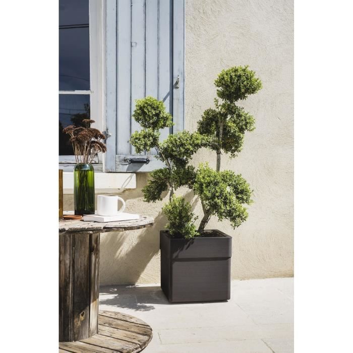 Bac a fleurs Carré 40 cm - EDA - CAREL - 26 L - Avec roulettes - Extérieur ou intérieur - 39 x 39 x H.39 cm - Gris Anthracite