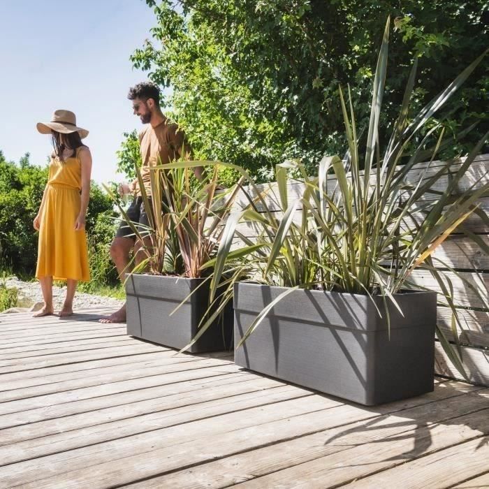 Jardiniere 80 cm - EDA - CAREL - 63 L - Avec roulettes - Extérieur ou intérieur - 78 x 39 x H.39 cm - Gris Anthracite