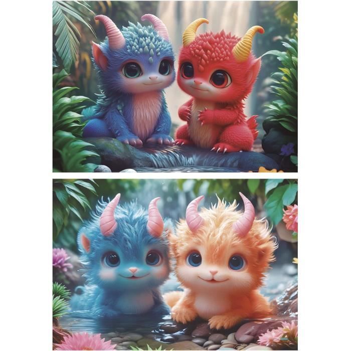 Puzzle - EDUCA - Monstres Mignons - 2 x 100 pieces - Pour enfants des 8 ans - Theme dessins animés