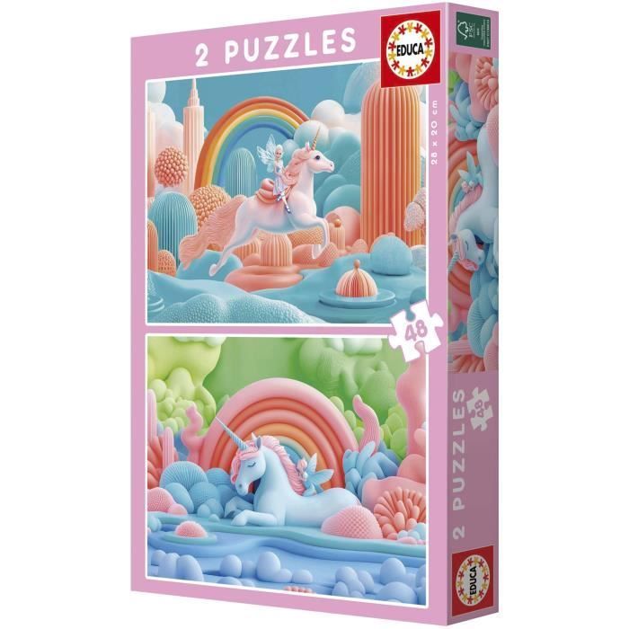 Puzzle - EDUCA - Licornes Magiques - 2 x 48 pieces - Theme Fantastique - Pour Enfants - 4 ans et plus