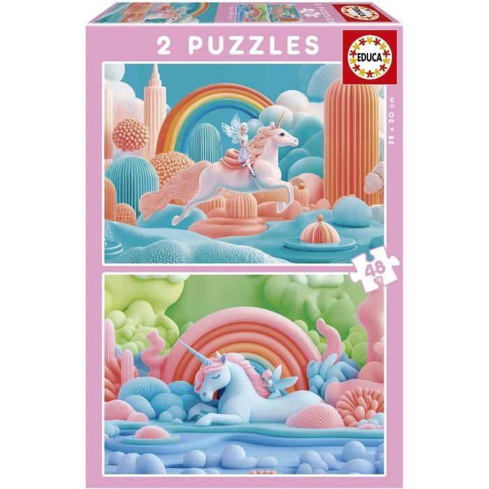 Puzzle - EDUCA - Licornes Magiques - 2 x 48 pieces - Theme Fantastique - Pour Enfants - 4 ans et plus
