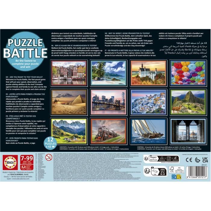Puzzle - EDUCA - Battle Travel - 12 puzzles - 42 pieces - Theme Voyage et cartes