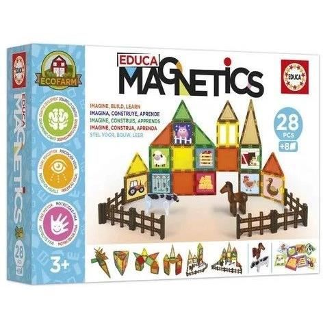 Magnetics Ecoferme - Jeu de construction - EDUCA - 28 pieces magnétiques, 2 animaux, 8 cartes - Des 3 ans