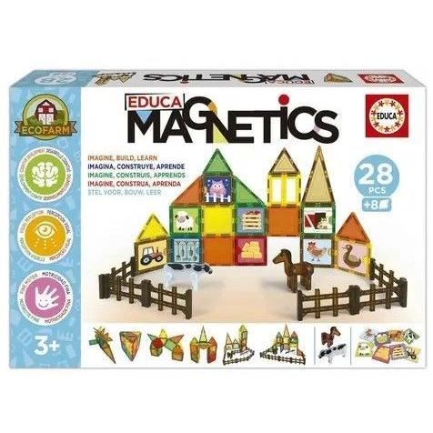 Magnetics Ecoferme - Jeu de construction - EDUCA - 28 pieces magnétiques, 2 animaux, 8 cartes - Des 3 ans