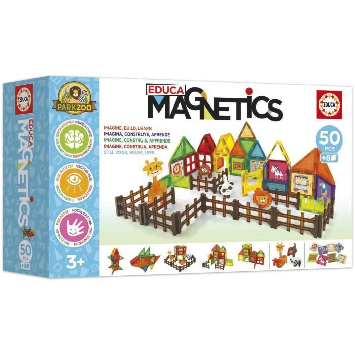 Magnetics Parc Zoo - Jeu de construction - EDUCA - 50 pieces magnétiques, 4 animaux, 8 cartes - Des 3 ans