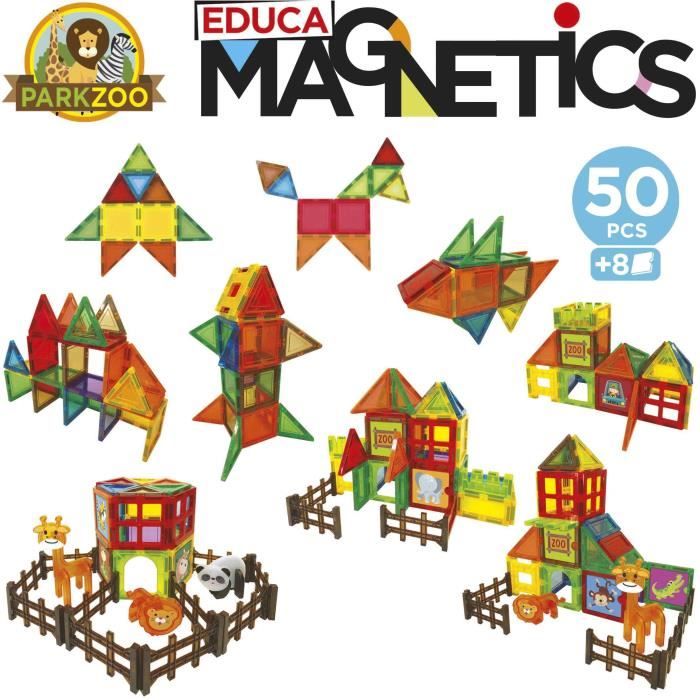 Magnetics Parc Zoo - Jeu de construction - EDUCA - 50 pieces magnétiques, 4 animaux, 8 cartes - Des 3 ans