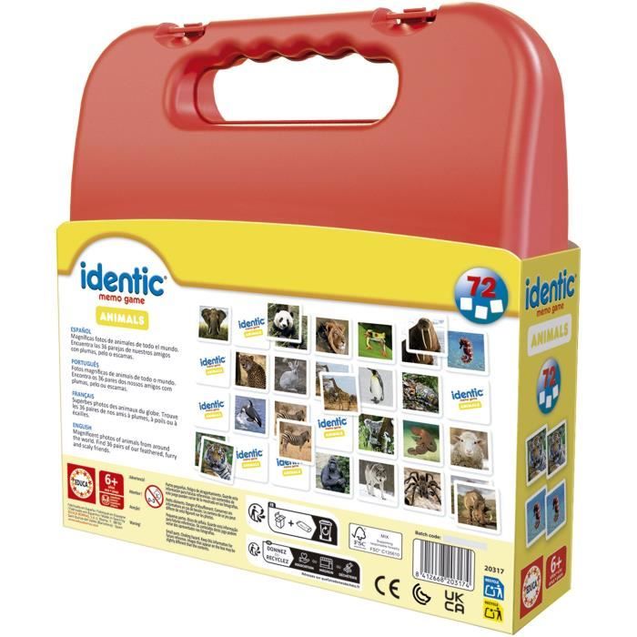 Identic Animaux - Jeu de mémoire - EDUCA - 72 cartes, développe mémoire et attention - Des 3 ans