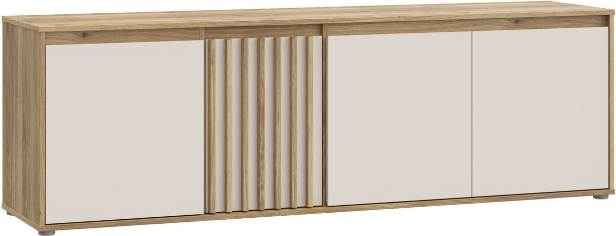 Meuble TV ELISTON – Blanc Mat & Chene – 4 Portes – 174,3 × 41,5 × 56,1 cm
