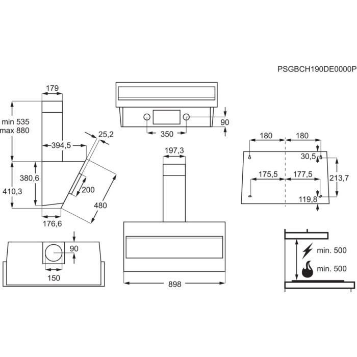 Electrolux Hotte inclinÈe - 90 cm (L) - Èvacuation ou recyclage- 66dB max - 3 vitesses - Noir - LFV319K