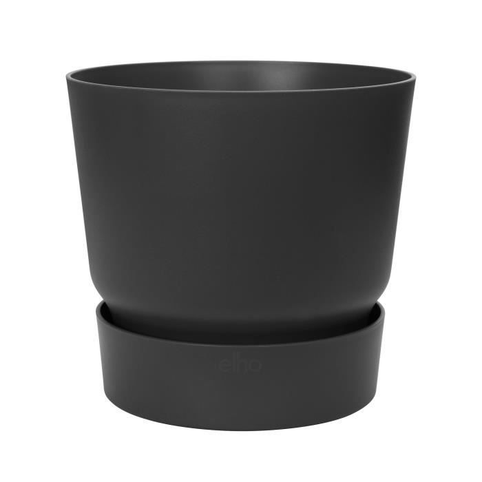 ELHO Pot de fleurs rond Greenville - Ø 47 x H 44 cm - Extérieur - 100% recyclé - Noir