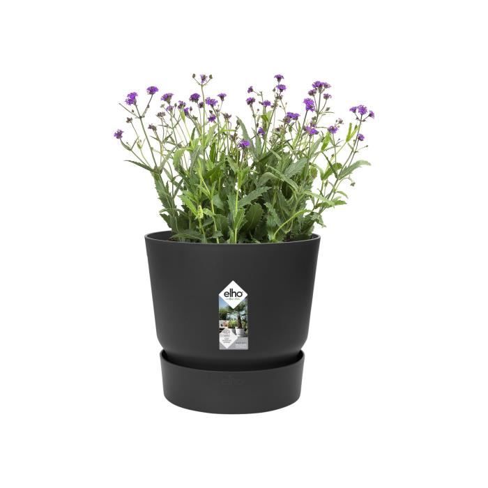 ELHO Pot de fleurs rond Greenville - Ø 47 x H 44 cm - Extérieur - 100% recyclé - Noir