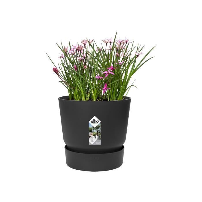 ELHO Pot de fleurs rond Greenville - Ø 47 x H 44 cm - Extérieur - 100% recyclé - Noir