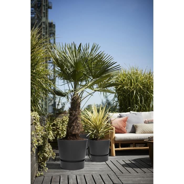 ELHO Pot de fleurs rond Greenville - Ø 47 x H 44 cm - Extérieur - 100% recyclé - Noir