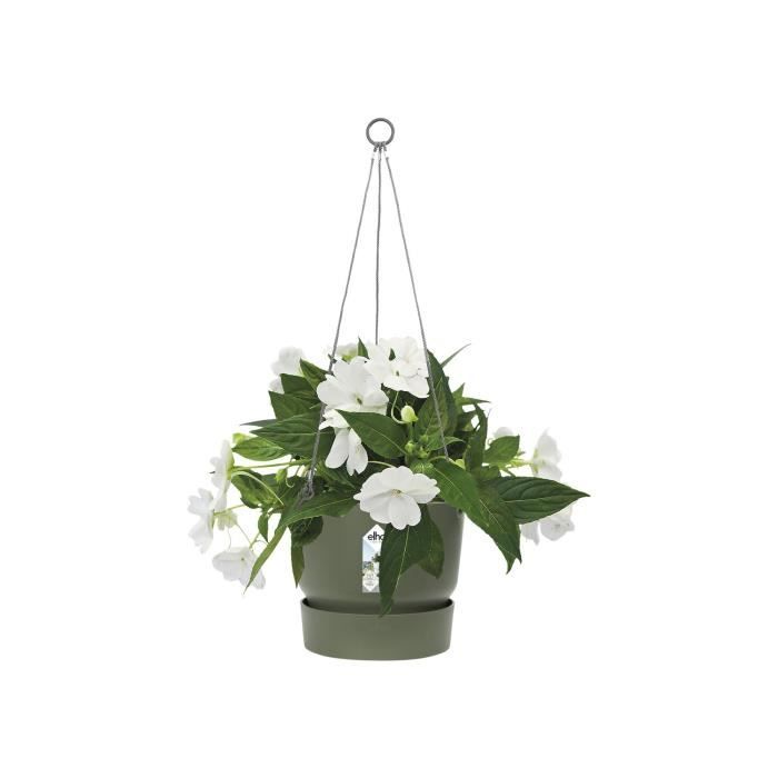 ELHO Pot de fleurs a suspendre Greenville - Ø 23,9 x H 20,3 cm - Extérieur - Vert feuille