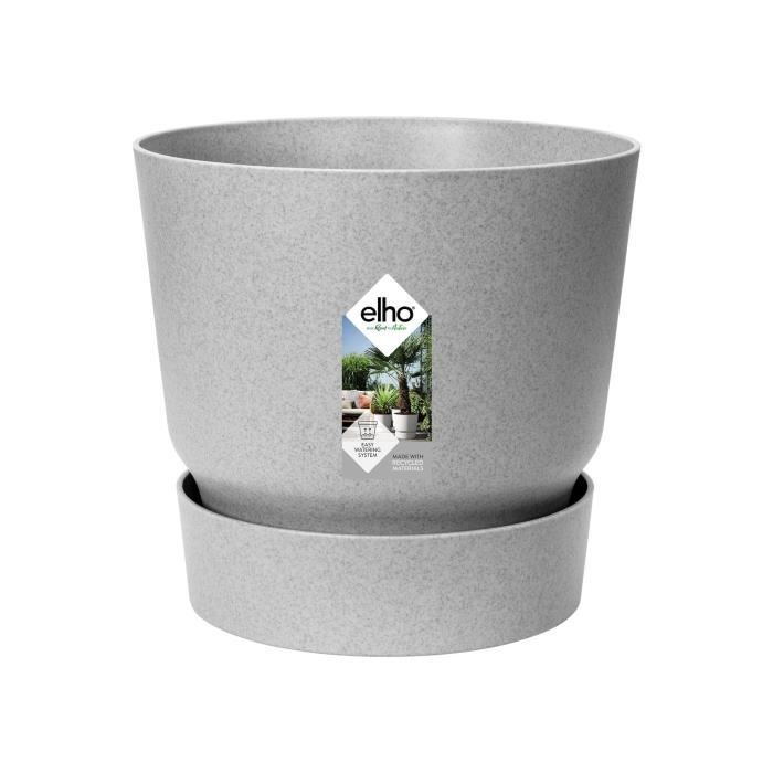 ELHO Pot de fleurs rond Greenville - Ø 47 x H 44 cm - Extérieur - 100% recyclé - Gris