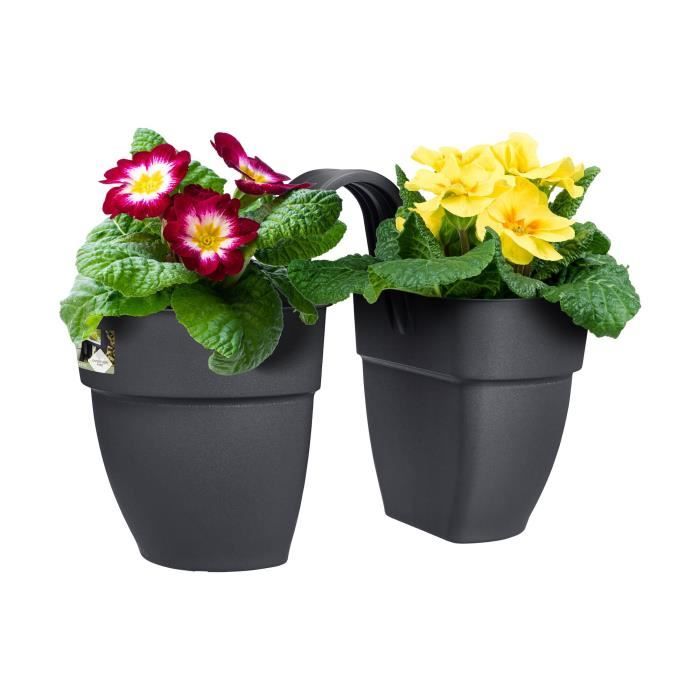ELHO Pot de fleurs/Balconniere Vibia Campana Flower Twin - Balcon extérieur - L 38.4 x W 20.5 x H 26.5 cm - Anthracite