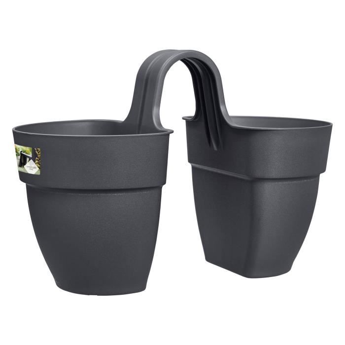 ELHO Pot de fleurs/Balconniere Vibia Campana Flower Twin - Balcon extérieur - L 38.4 x W 20.5 x H 26.5 cm - Anthracite