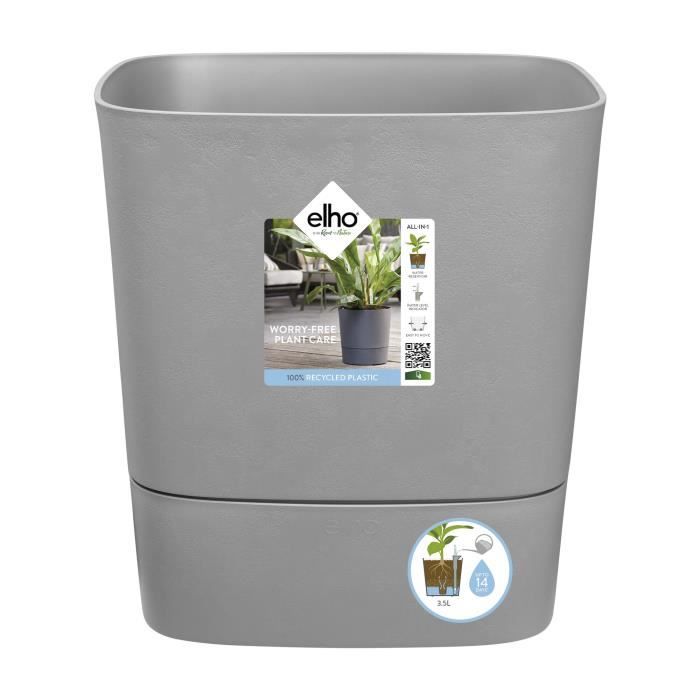 ELHO Pot de fleurs Carré Greensense Aqua Care - Ø 29,5 x H 30,2 cm - 15 L - Vert Jungle