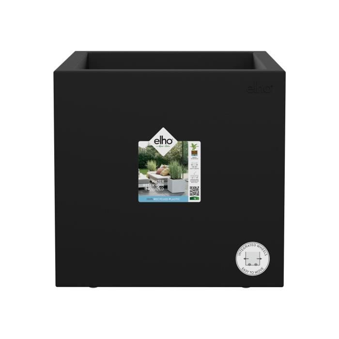 ELHO Bac a fleurs Vivo Next Square 30 - Ø 30 x H 29 cm - Intérieur,Extérieur - 100% recyclé - Noir