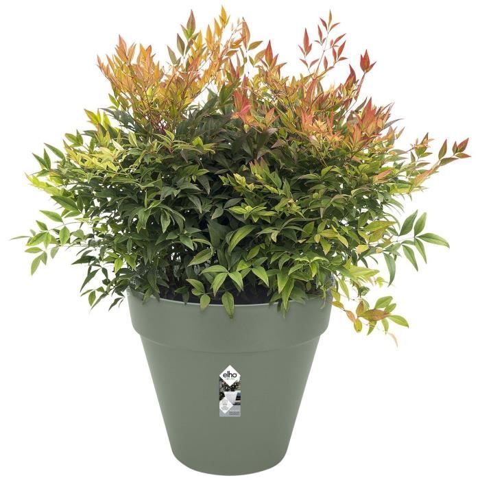 ELHO Pot de fleurs Rond LOFT URBAN - Plastique - Percé - Réservoir - Avec roulettes - Ø38,5 x H35,3 cm - Vert
