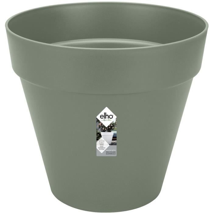 ELHO Pot de fleurs Rond LOFT URBAN - Plastique - Percé - Réservoir - Avec roulettes - Ø38,5 x H35,3 cm - Vert
