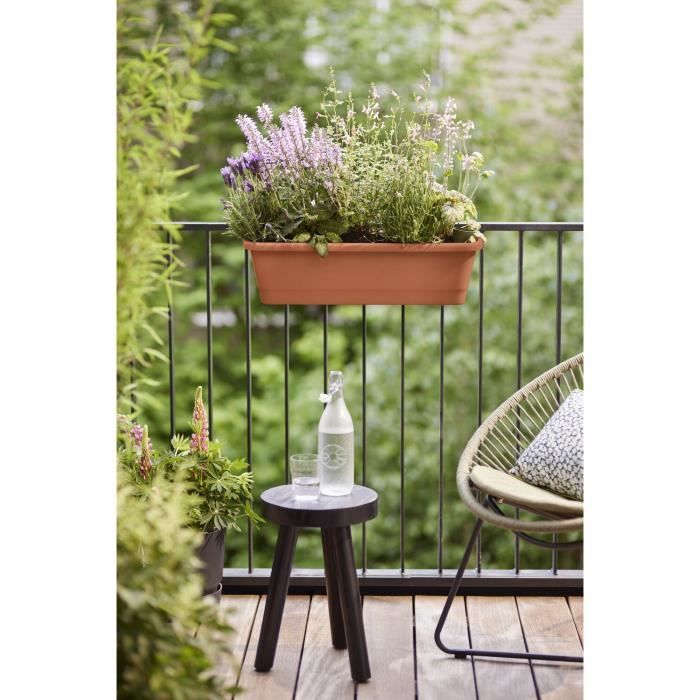 ELHO Balconniere Noa Large - L 65 x W 20 x H 18 cm - Balcon,extérieur - 100% recyclé - Marron